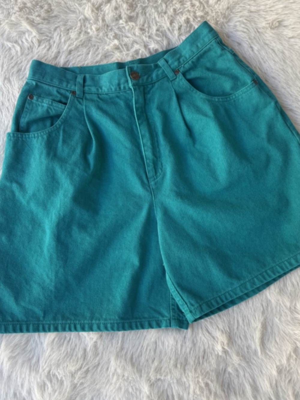 Vintage Liz Authentic Denim bright teal JORTS 100% Cotton Size 10 high waisted